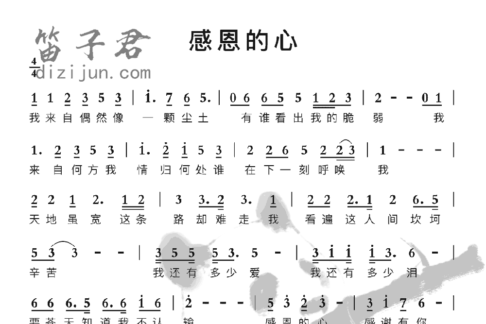 感恩的心竹笛乐曲