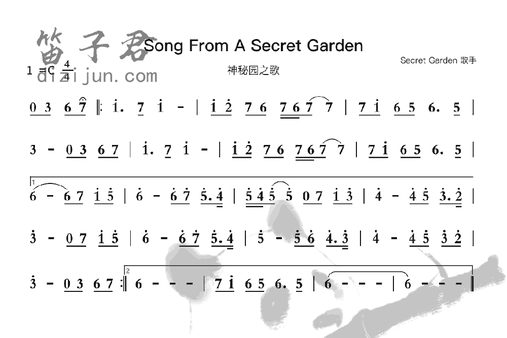 Song From A Secret Garden笛子音乐