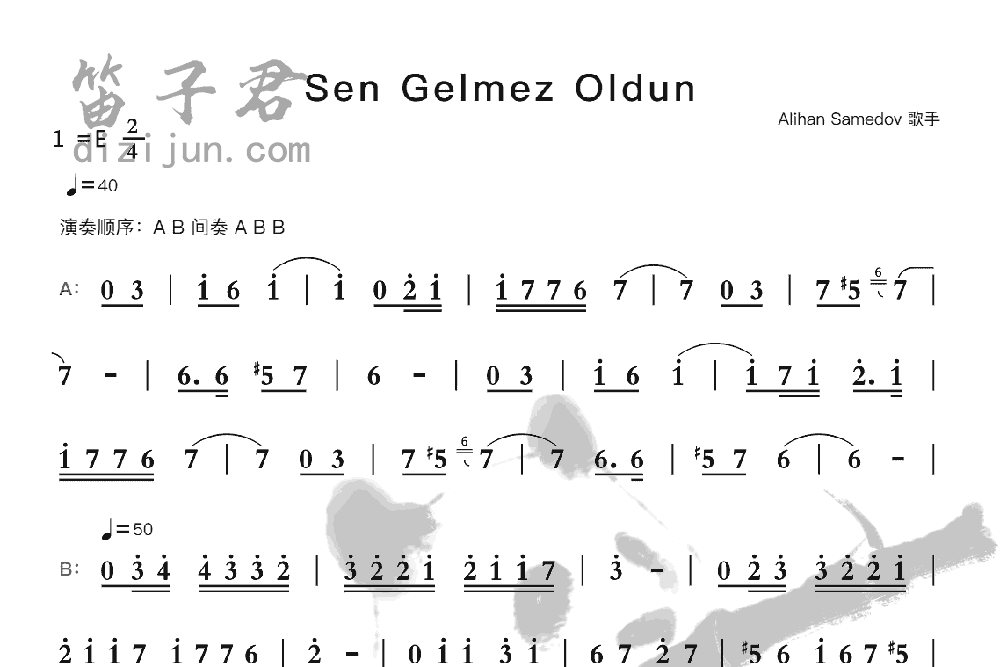 Sen Gelmez Oldun竹笛乐曲