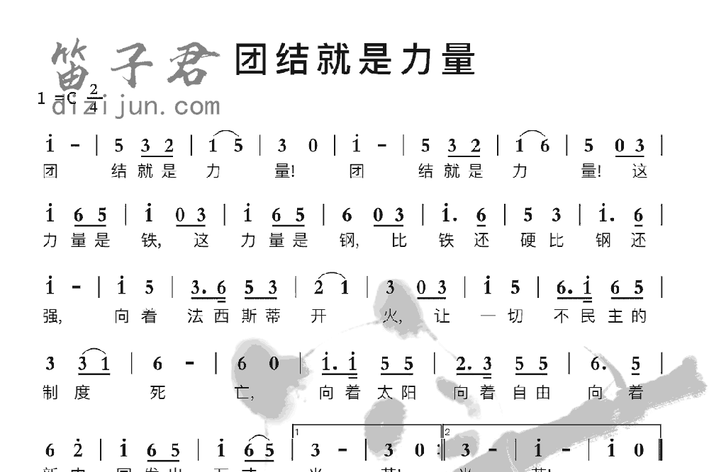 团结就是力量笛子音乐