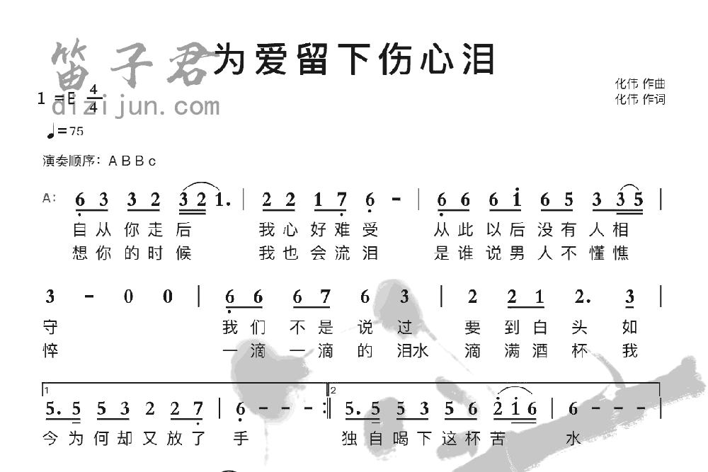 为爱留下伤心泪竹笛乐曲